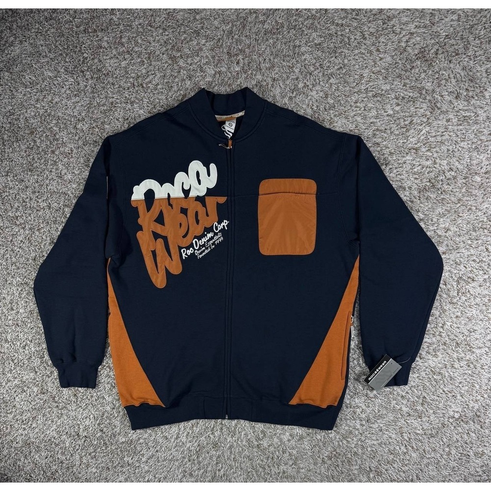 Vintage Rocawear Denim Corp Full Zip Hoodie Y2K Hip Hop Streetwear Men's Size XL